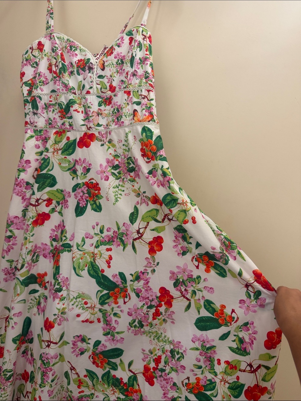 Taylor White Floral Dress with Pink and Red Accents